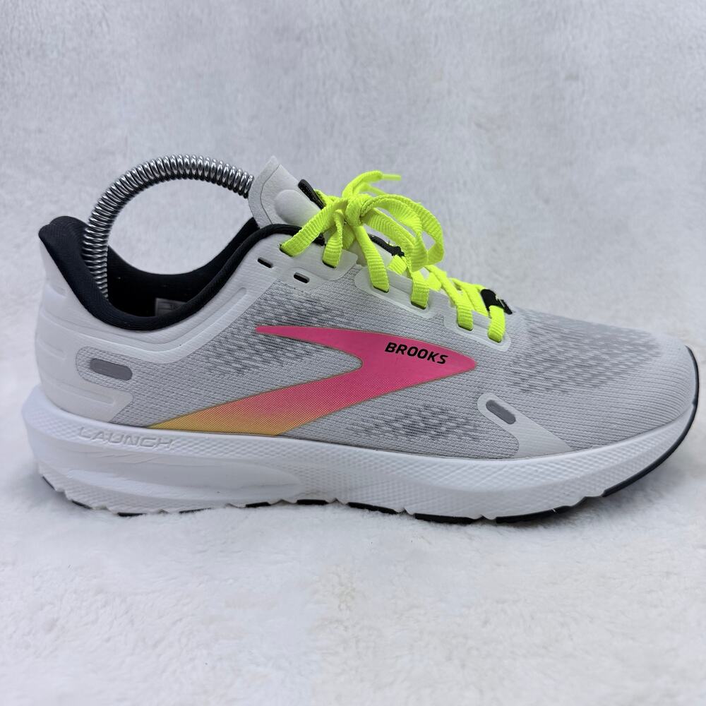 Brooks Launch 9 Womens Running Shoes White Pink Yellow Size 8 Lightweight